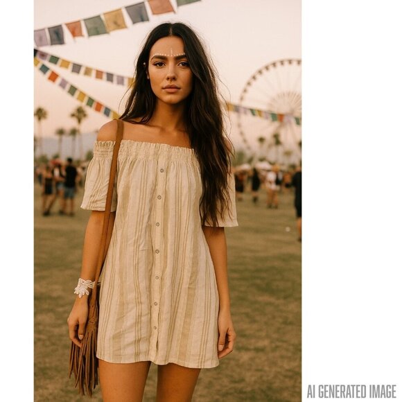 Faithfull the Brand Off Shoulder Mini Dress Small Boho 70s Festival Hippie NWT - Picture 1 of 8